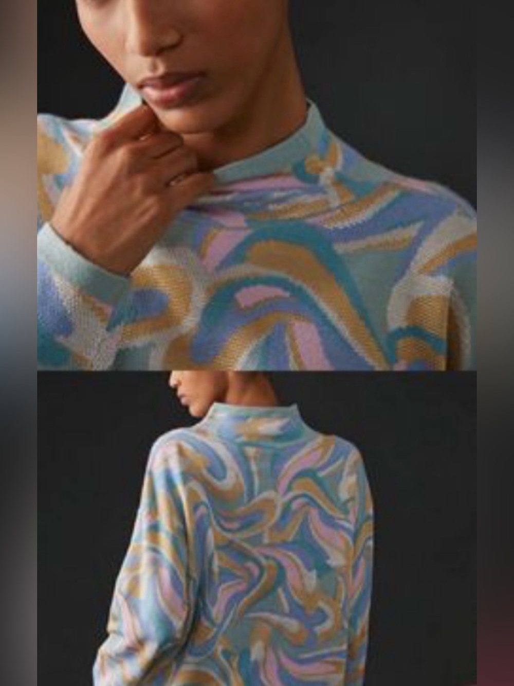 Maeve Anthropologie Pastel Swirl Cary’s Mock Neck Sweater size medium